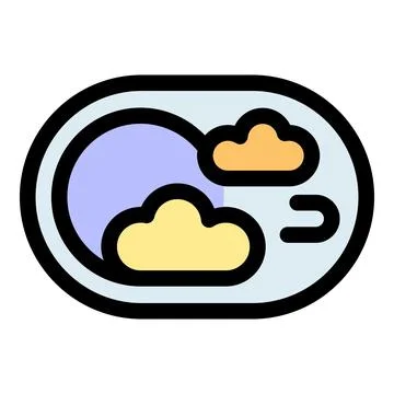 Airplane window showing moon and clouds at night Stock Illustration