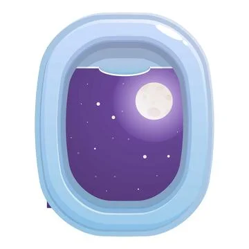 Airplane window showing moon shining in night sky Stock Illustration