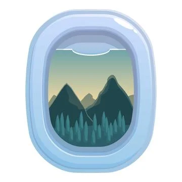 Airplane window showing mountain range with forest during flight Stock Illustration