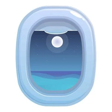 Airplane window showing night sky with moon and ocean Stock Illustration