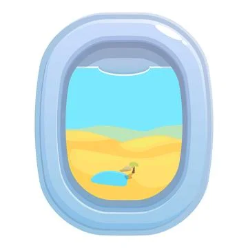 Airplane window showing oasis in the desert during flight Stock Illustration
