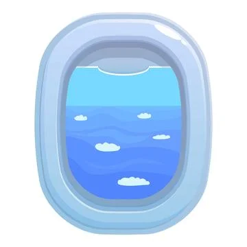 Airplane window showing ocean and clouds during flight Stock Illustration