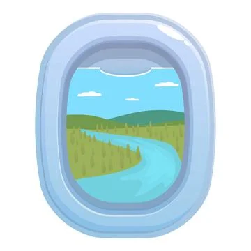 Airplane window showing winding river from passenger seat Stock Illustration
