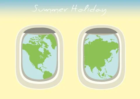 Airplane window through which the visible world map Stock Illustration