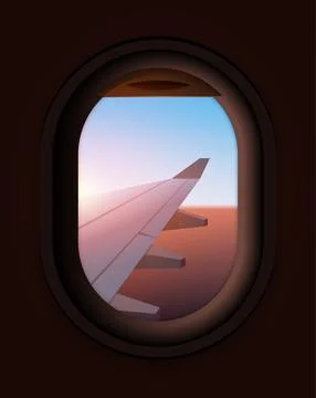 Airplane window vector inside flight interior concept. Fly window airplane cabin Stock Illustration