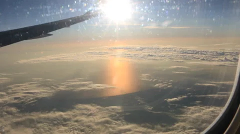Airplane Window View, Above Clouds, Flying, Wing Stockbeeldmateriaal 47567515