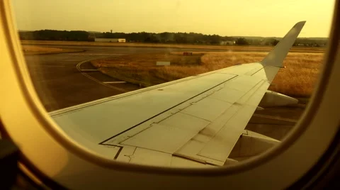 Airplane window view. aircraft plane. transportation boing jet charter Stock Footage 64541886