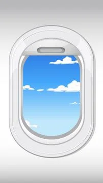Airplane Window View of Blue Sky and White Clouds Stock Illustration