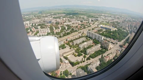 Airplane Window View - Flying Over Sofia, Bulgaria 스톡 동영상 111859498