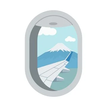 Airplane Window View Of Mount Fuji Above Clouds Stock Illustration