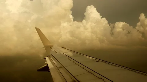 Airplane window view. travel background. storm clouds Stock Footage 64541882