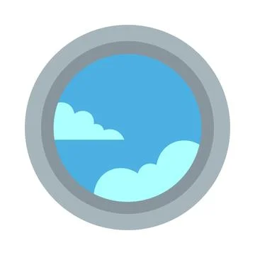 Airplane Window View Vector Flat Cartoon Aircraft Porthole Clouds Stock Illustration