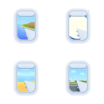 Airplane window views vector set 스톡 일러스트