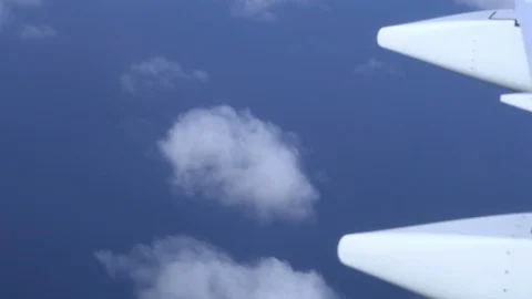 Airplane wing on a cloud background. Bird's-eye Stockbeeldmateriaal 101389509