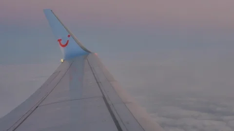 Airplane wing in the cloudy sky Video stock 115112246
