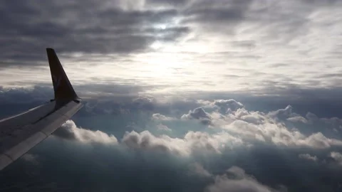 Airplane wing in cloudy sky. Pegasus Airlines. Stock Footage 150212035