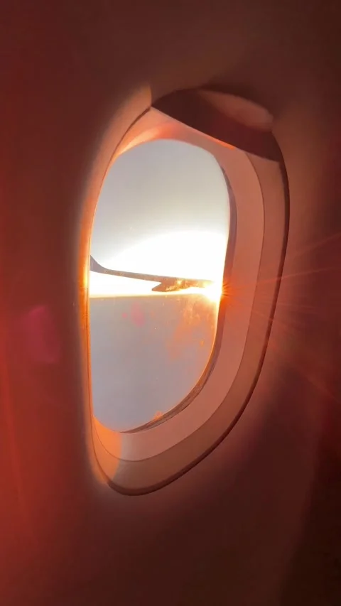 Airplane wing flying above clouds at sunrise over Miami Stock Footage 345257112
