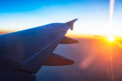 Airplane Wing Sunset Stock Photos