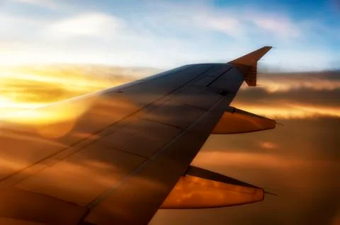 Airplane Wing Sunset Foto stock