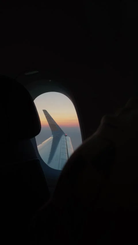 Airplane Wing View from Passenger Window During Beautiful Sunset Flight Vídeo Stock 330826019
