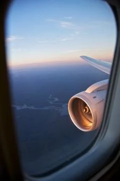 Airplane wing view Stock Photos