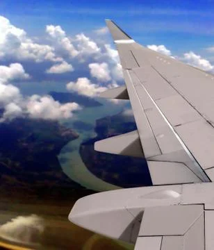 Airplane wing view Stock Photos