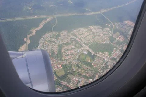 Airplane wing view Stock Photos