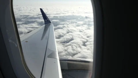 Airplane Wing View through Window zoom - SAS Airbus A320 NEO Flying 動画素材 83001738