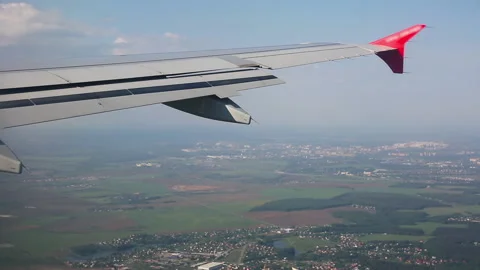 Airplane wing, view from the window Stock Footage 168657950