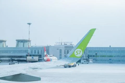 Airplane wing from window. Stock Photos