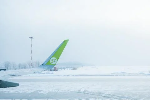 Airplane wing from window. Stock Photos