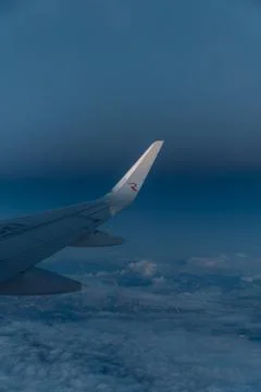 Airplane wing from window. Stock Photos