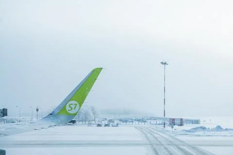 Airplane wing from window. Stock Photos