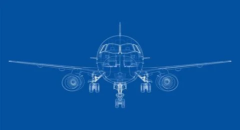 Airplane in wire-frame style. Vector 库存插图
