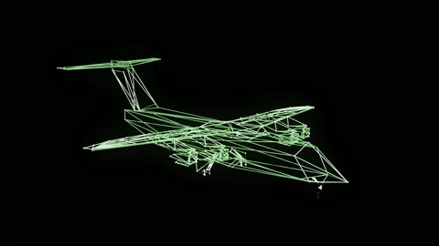 Airplane wire model isolated on black - 3D Rendering.. Video stock 136729773