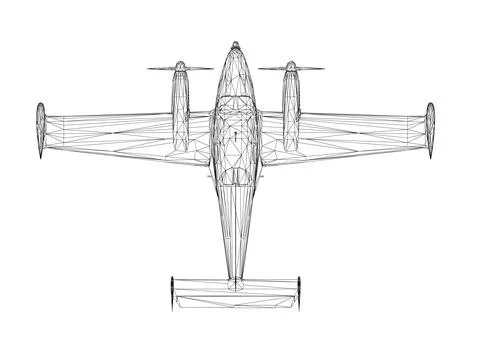 Airplane wireframe with propeller from black lines isolated on white background. Stock-Illustration