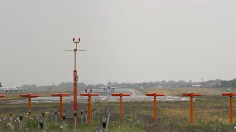 Airplanes on the airfield of Almaty airport Stock Footage 320509952