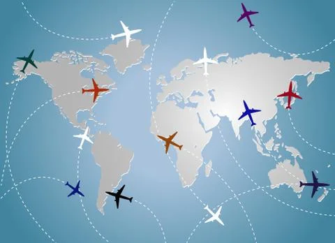 Airplanes and map blue Stock Illustration