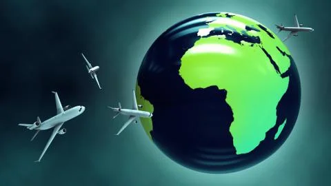Airplanes around the globe. Illustration