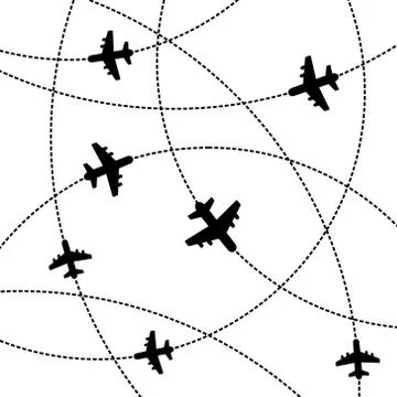 Airplanes Background with Trajectory. Vector Stock Illustration
