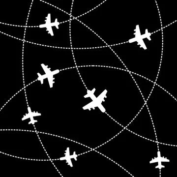 Airplanes Background with Trajectory. Vector Illustration