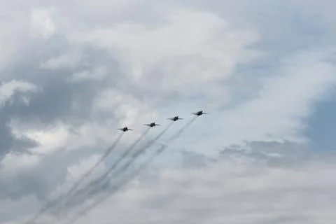 Airplanes in the clouds. Stock Photos