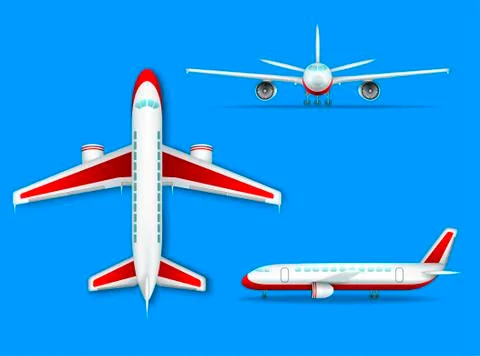 Airplanes different angles view in colorful illustration Ilustración de archivo
