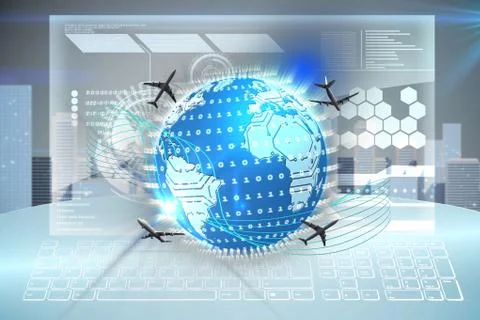 Airplanes flying around binary earth 库存插图