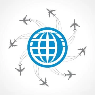 Airplanes flying around the world -  vector illustration Stock Illustration