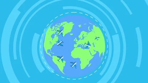 Airplanes Flying Over the Globe Stock Footage 283884039