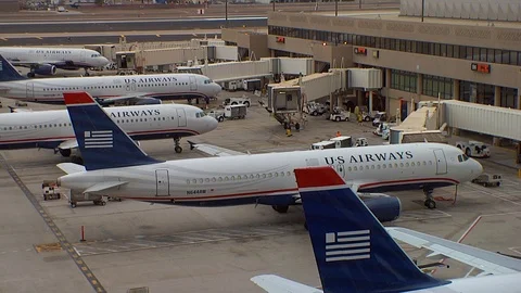 Airplanes at Gate Stock Footage 92287858
