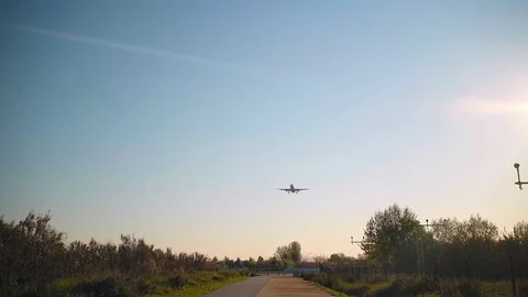 AIrplanes landing and takes off at airport Stock Footage