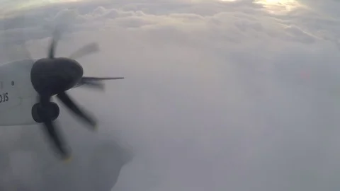 Airplane's Propeller Flying through the Clouds Stock Footage 85191838