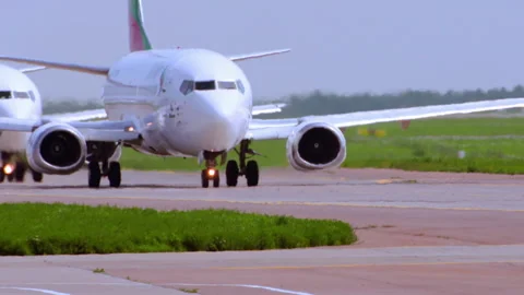 Airplanes on the runway Stock Footage 93247293